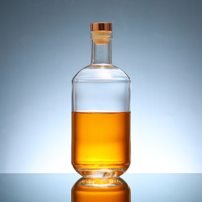 Bottiglia di vetro circolare trasparente per whisky e vodka 200ml 375ml 500ml 750ml 1000ml
