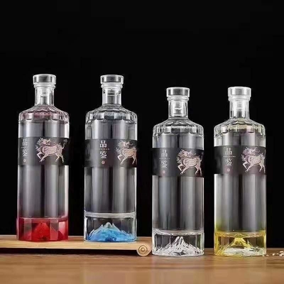 Super Flint Glass 500ml 700ml 750ml Rum Vodka Whisky Liquor Gin Bottiglia con sughero di vetro