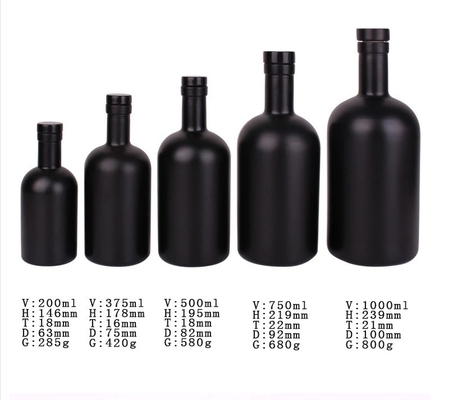 Bottiglie in vetro a sughero per gin whisky tequila brandy vodka 375ml 500ml 750ml 1000ml