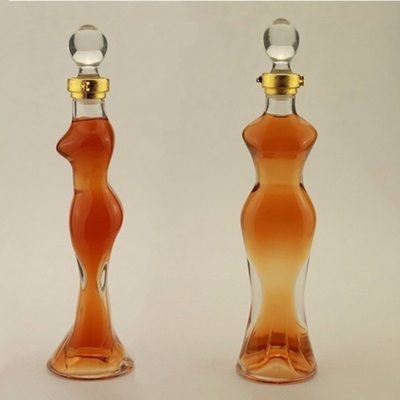 Bottiglie di vino in vetro Lady uniche con materiale in vetro Super Flint per bevande industriali