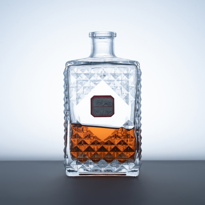 Bottiglia di vetro per whisky personalizzata Capacità 500ml/1000ml/375ml Stampa a schermo Forma quadrata