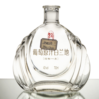 Bottiglia in vetro da 700 ml a 750 ml di liquori di brandy con decal/screen printing/painting/frost