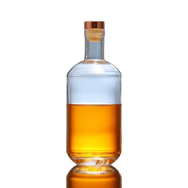 Bottiglia di vetro circolare trasparente per whisky e vodka 200ml 375ml 500ml 750ml 1000ml