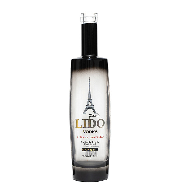 Bottiglia di liquore in vetro da 750 ml per bevande industriali con superficie spray colorato e decal