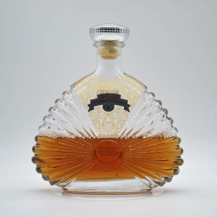 Super Flint Glass Whiskey Rum Gin Bottiglie con Disegno in Taglio e Tappo in Legno