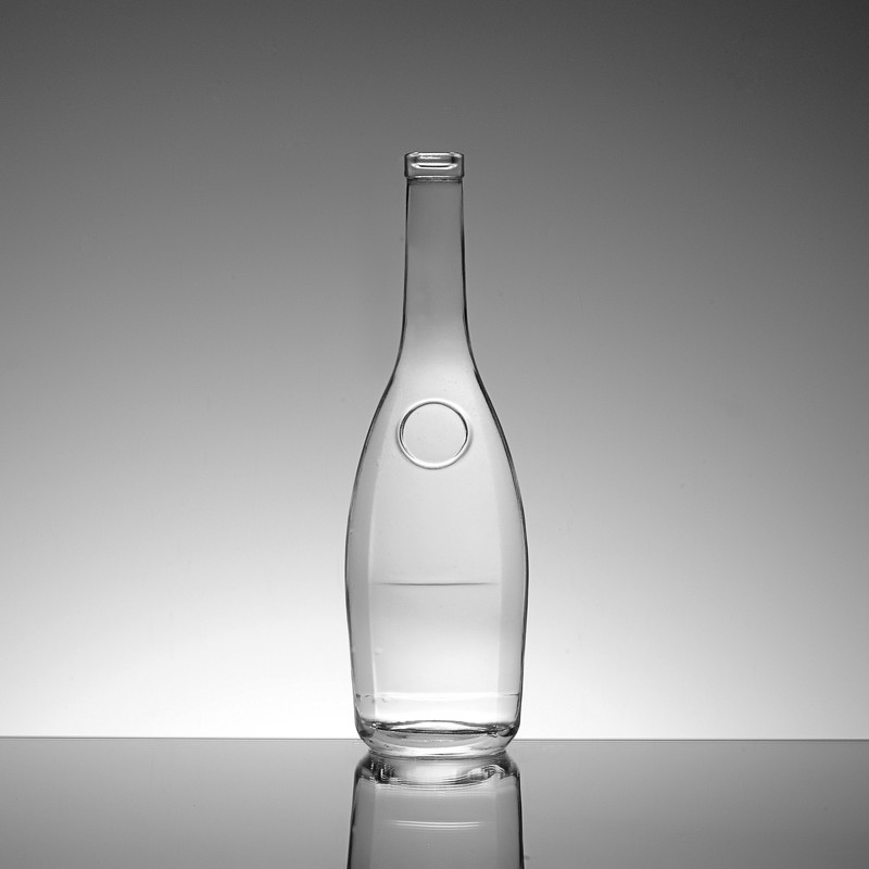 Bottiglia di vetro rotonda con coperchio di sughero per 550 ml 700 ml 750 ml di vodka gin rum a cilindro