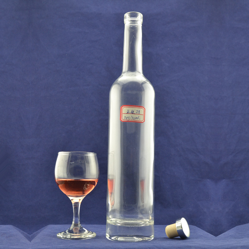 Bottiglia di vetro di liquore alto e sottile per whisky/brandy/vodka sigillata con tappo svoltato