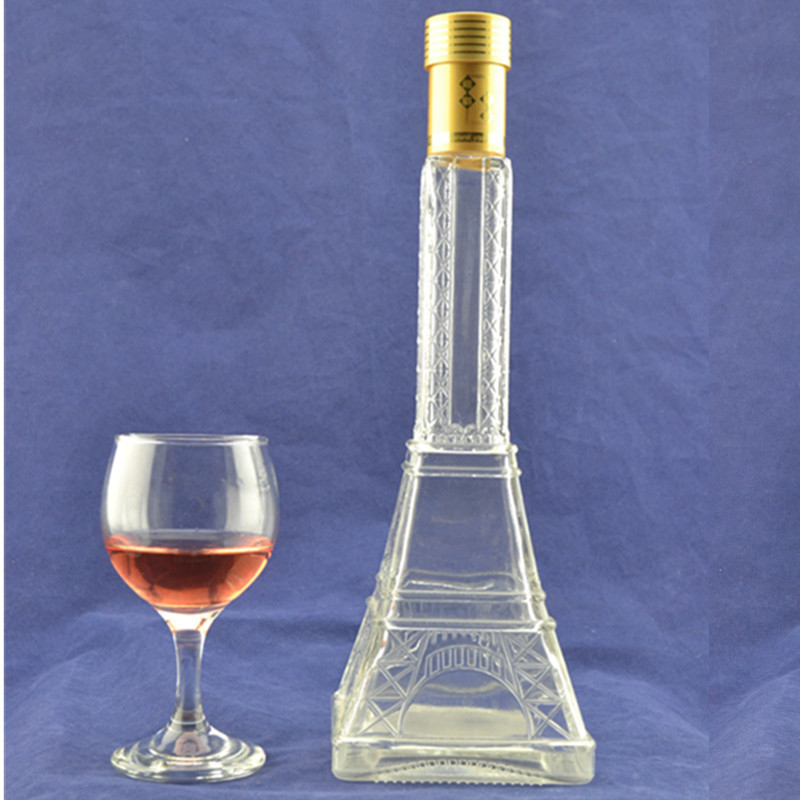 Materiale in vetro di alto pietra in rilievo Torre Eiffel Forma di vetro Bottiglia di liquore con sughero